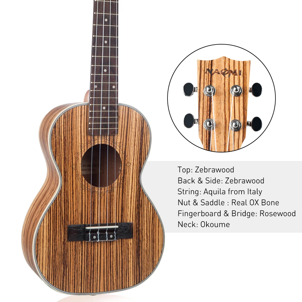Укулеле концертная Гавайская гитара Гитара акустическая укулеле Zebrawood 4 струны Гавайская гитара 2" музыкальный струнный инструмент