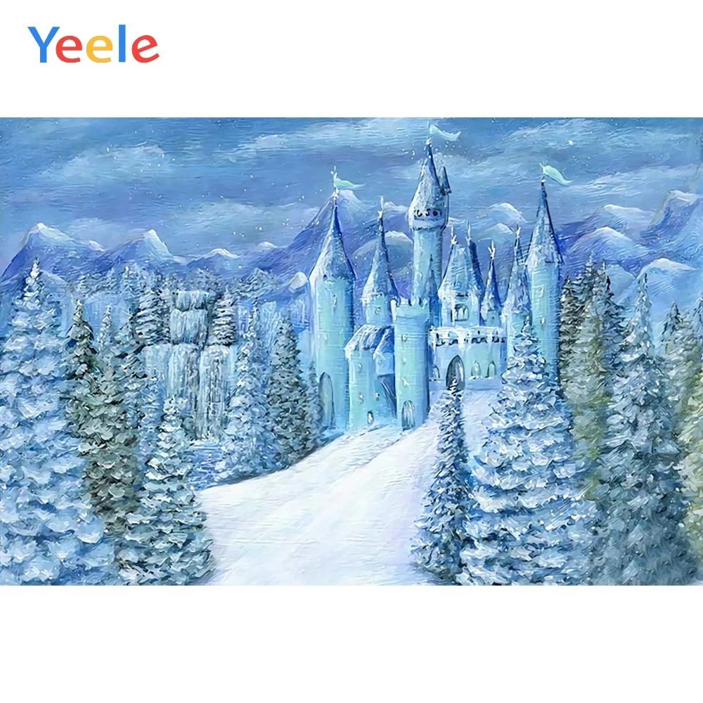

Winter Snow Mountain Castle Forest Baby birthday Party Backdrop Photography Custom Photographic Background For Photo Studio