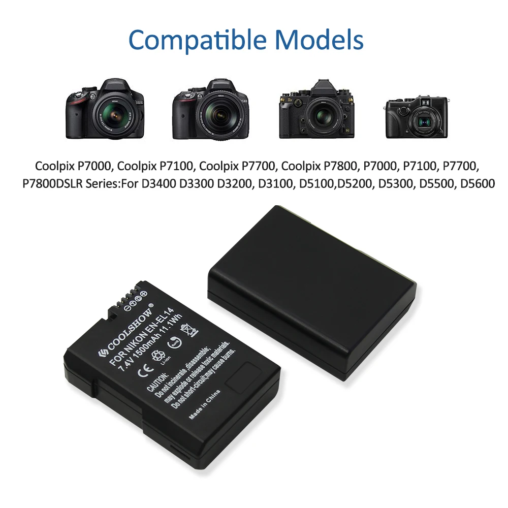 EN-EL14 Батарея 1500mAh для Nikon D3100 D3200 D3300 D3400 D3500 P7000 D5600 D5100 D5200 мА/ч. аккумулятор ENEL14 ЖК-дисплей USB Dual Зарядное устройство