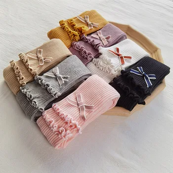 

Baby Autumn Winter Tights Hot Baby Toddler Kid Girl Ribbed Stockings Cotton Warm Pantyhose Bow knot Candy Color Tight 0-6Y