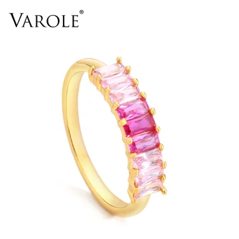 

VAROLE Cute Pink Crystal Rings For Women Gold Color Lady Ring Summer Fashion Jewelry Anillos Mujer