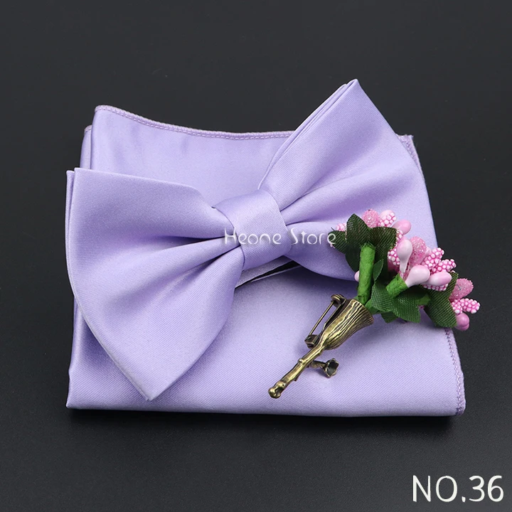 Mens Wedding Bow Tie Brooch Set Romantic Solid Color Silk Polyester Jacquard Woven Bowtie Lapel Pin Hanky Men Gifts Accessories