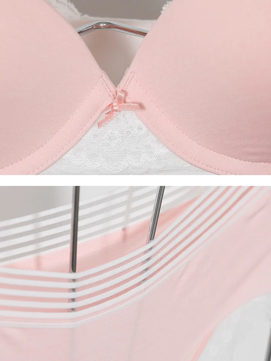 Europe And America bao ban Solid Color Simple Lace Edge with Steel Ring Bra Set Half Yarn Comfortable Skin Cotton Underwear Sets