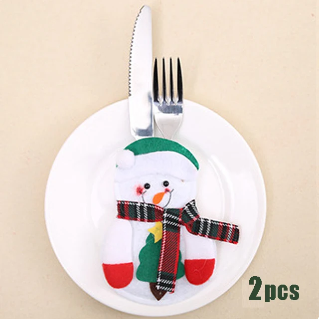 2Ps Merry Christmas столовая посуда карманная вилка, нож, столовые приборы держатель сумка Санта Клаус рождественские украшения для дома Декор для обеденного стола - Цвет: Snowman 1