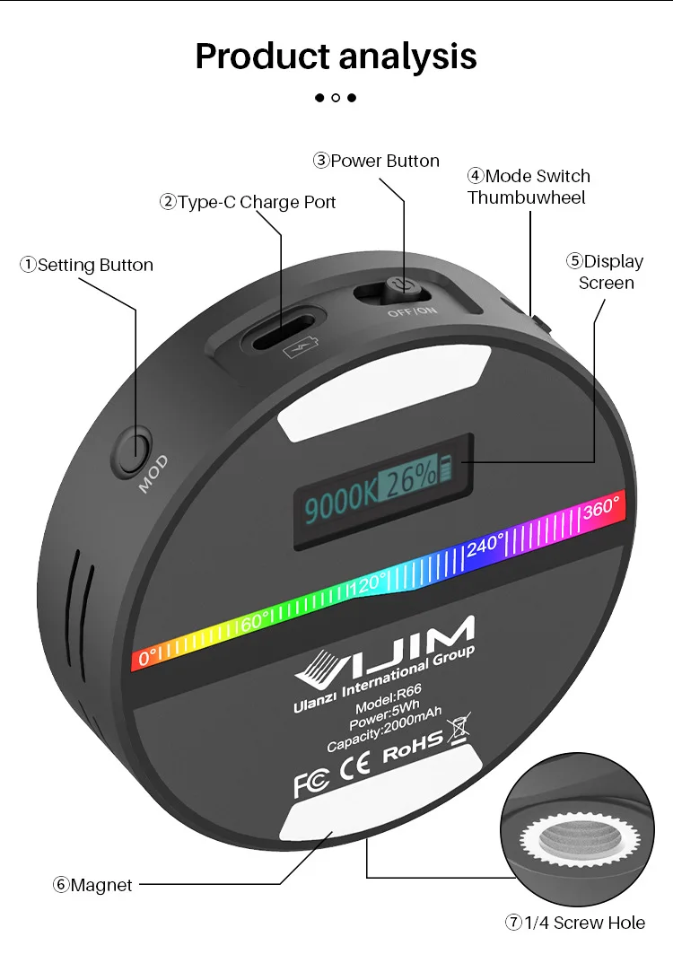 

Portable VL49 Mini RGB LED Video Light Vlog iPhone Camera Fill Lamp Hot Shoe