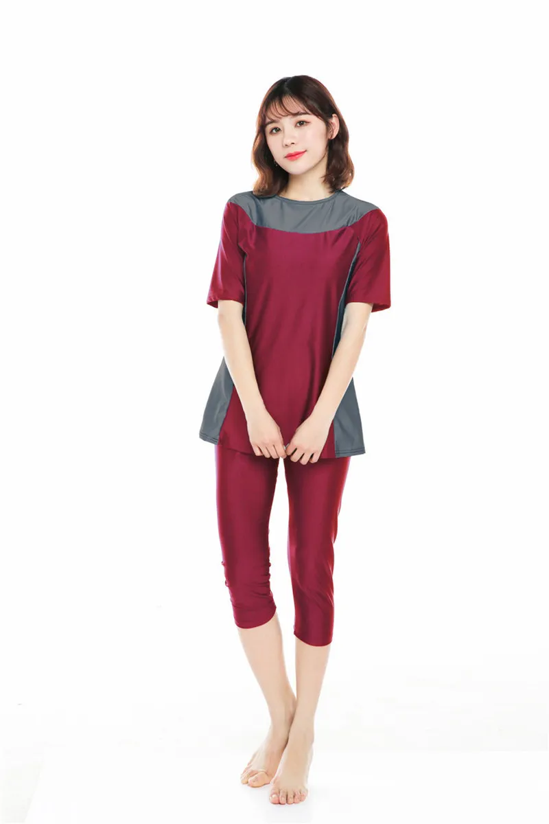

Modest Muslim Swimwear Arabic Islamic Women Bathing Suit Short Sleeve Beach Swim Surf Wear Sport 2 Piece Plus Size Swimsuit 2020