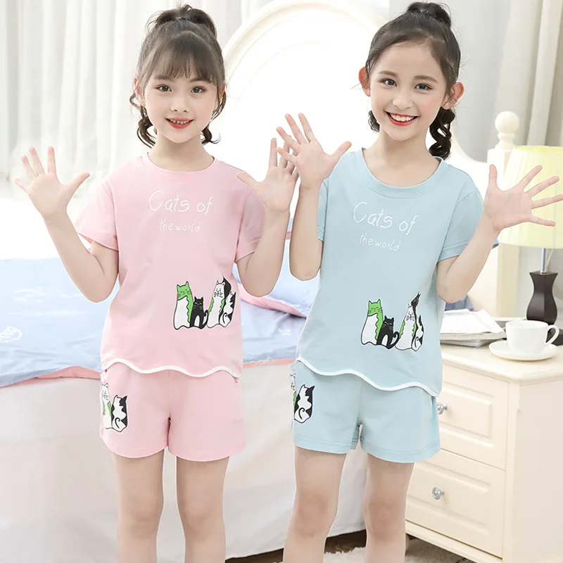 Parent And Child Cartoon Pajamas Summer New Style Big Boy Korean-style Short Sleeve Two-Piece Set Girls Fashion Tracksuit F
