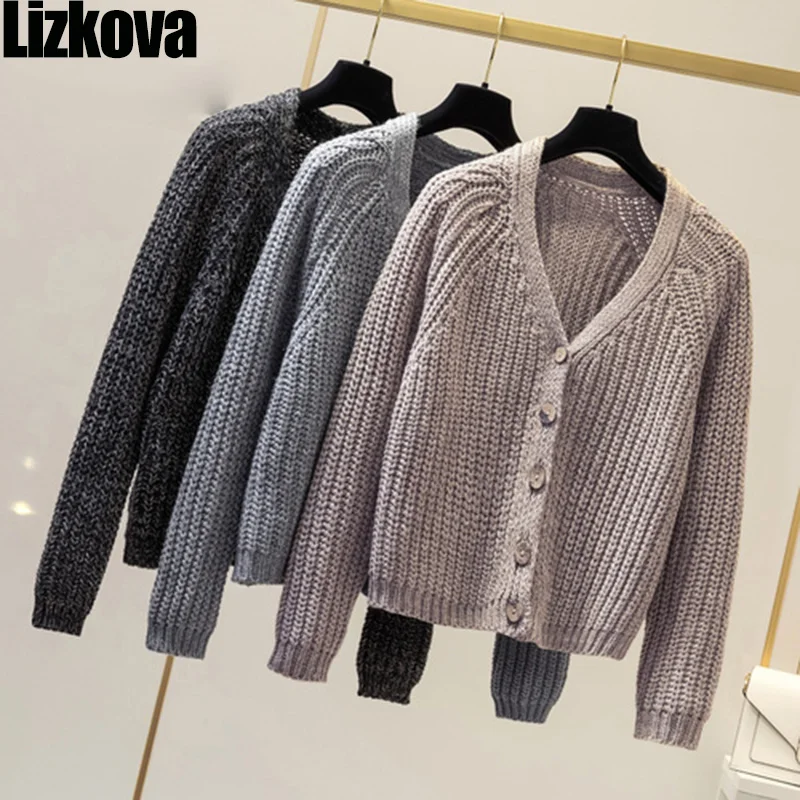 

Fall 2019 Women Small Gray Cardigan Sweater Long Sleeve Loose Sweater Coat Casual Wear