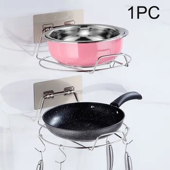 

Punch Free Storage Kitchen Tool Stainless Steel Pot Rack Cooking Durable No Trace Modern Wall Mounted Single Layer Anti Slip