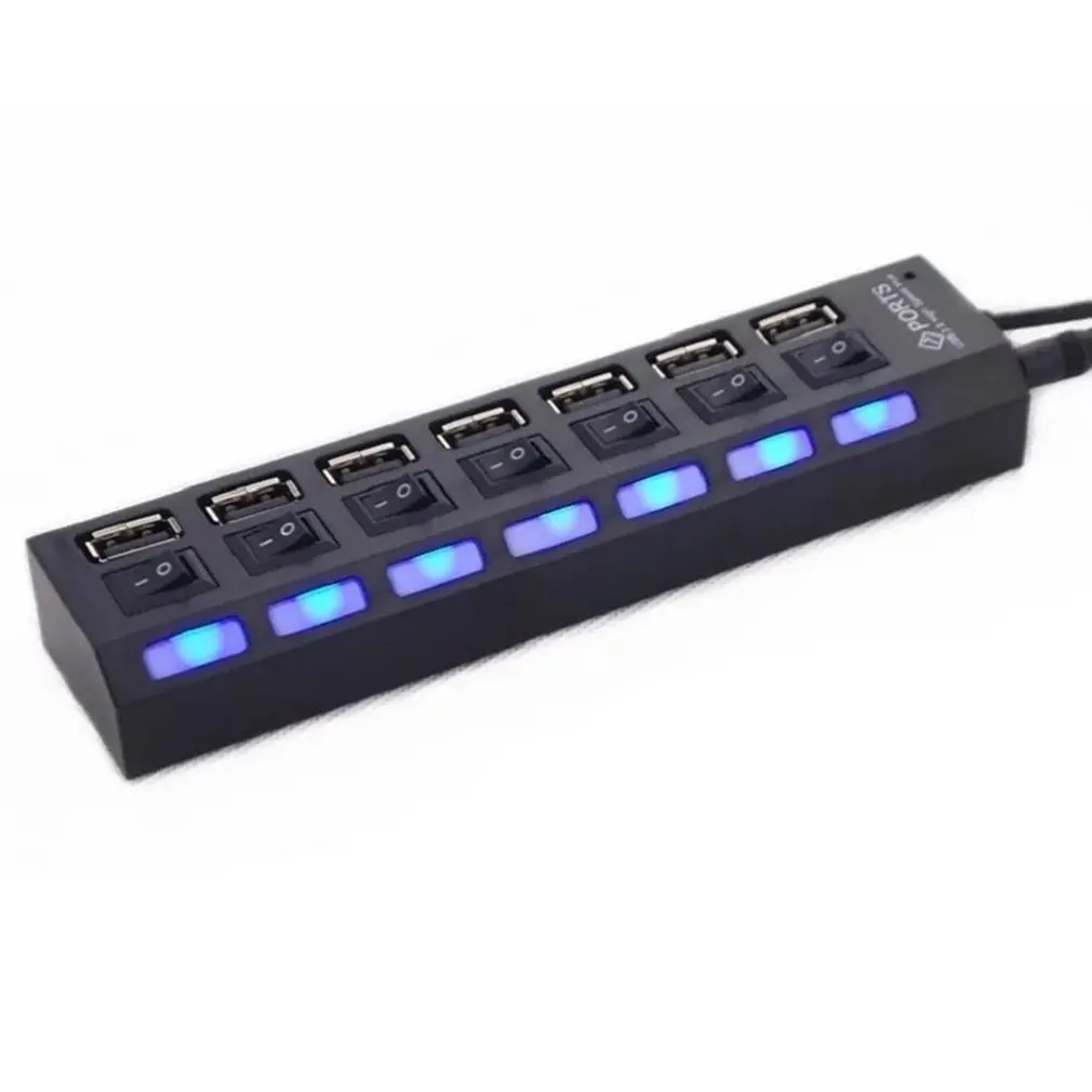 7 портов USB 2,0 высокоскоростной адаптер многоинтерфейсный концентратор питания вкл/выкл независимый индикатор переключения света семибитный разветвитель