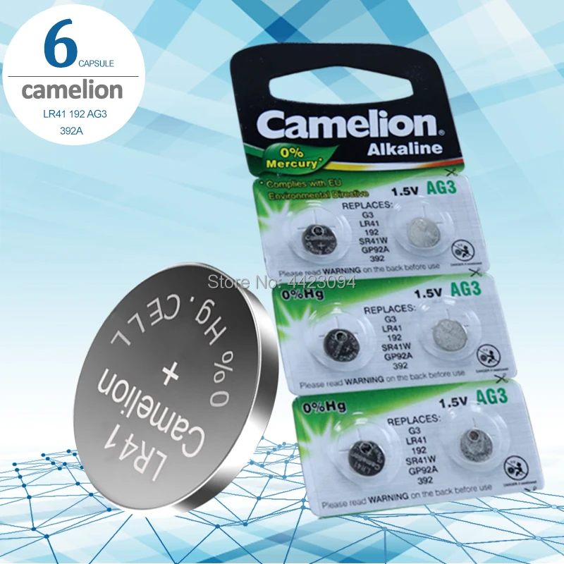 6 шт. LR41 Zn/MnO2 1 5 в Литиевые Батарейки для монет батарейки Camelion 100% оригинальные SR41 AG3
