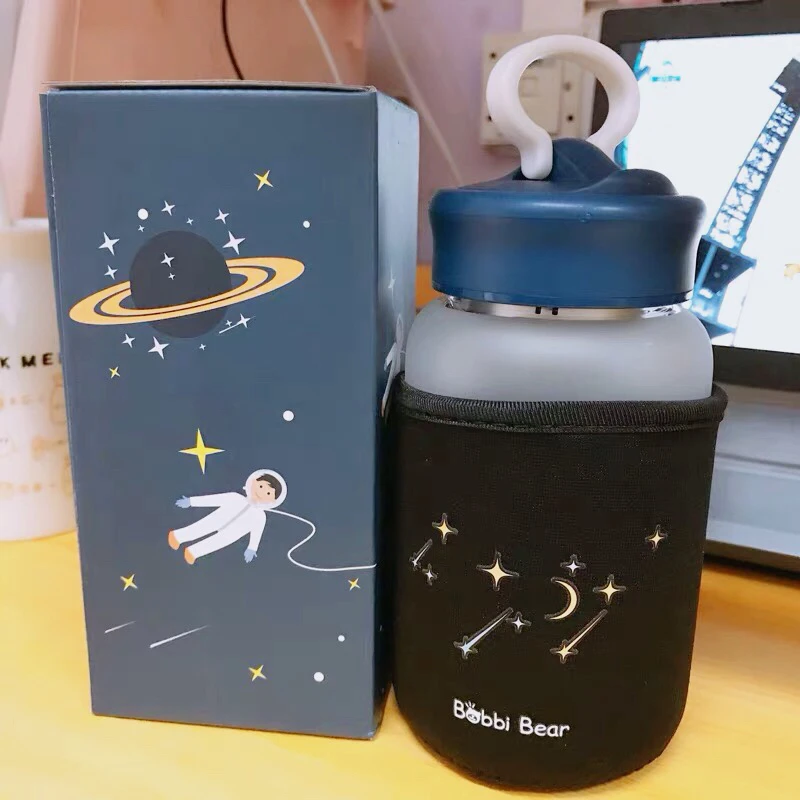 Мини модная Милая бутылка для воды бутылки для воды прекрасный стеклянный мультфильм пространство для взрослых прямая Питьевая 460 мл подарок на день ins