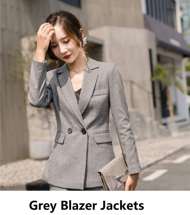 Grey Blazer Coat Осенне-зимние модные стильные блейзеры для бизнес-леди, профессиональная Офисная Рабочая одежда, брючные костюмы, OL стильные брючные костюмы - Цвет: Grey Blazer Coat