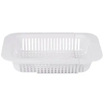 

Multifunctional Thickened Kitchen Retractable Sink Drain Rack Vegetable Fruit Drain Basket Plastic Rectangular Sink White
