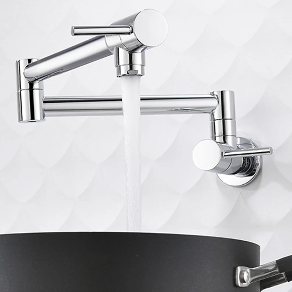 

Kitchen Sink Durable Folding Cold Water Taps Double Switch Wall Mounted Home Polished Rotating 360 Degrees Practical Faucet