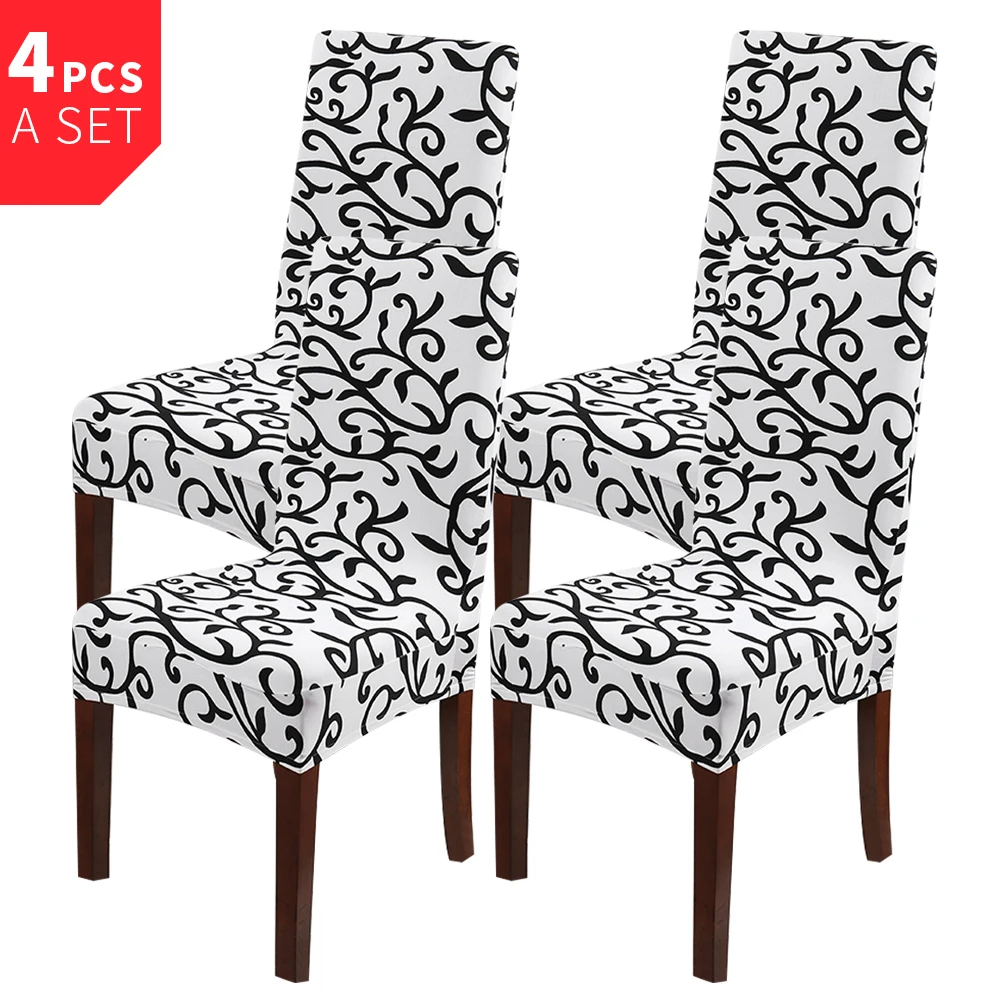 white 4pc 1/2/4 шт. спандекс печатных съемный стрейч чехлов короткий обеденный стул крышка Кухня анти-грязный чехлы для стульев - Цвет: white 4pc