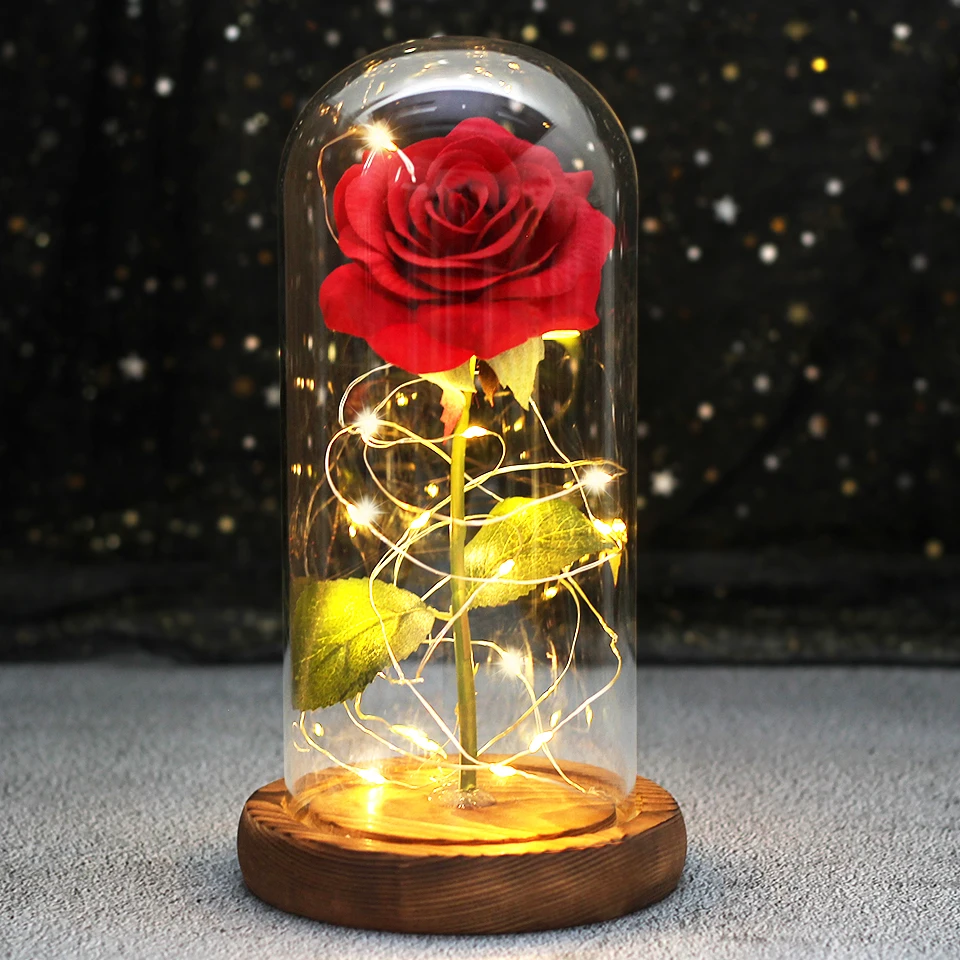 Colour Beauty And The Beast Red Rose In A Glass Dome On A Wooden