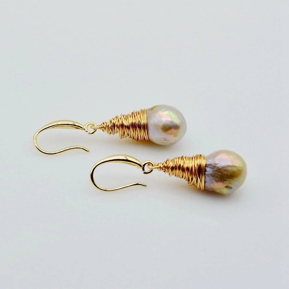 Rainbow Pearl Earrings Natural Color Natural Pearl 925 Sterling Silver Earrings Handmade Baroque Pearl Pendants Women's Earrings