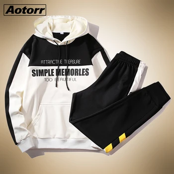 

Hip Hop Patchwork Hoodies Sets Men Workwear Jackets+Pants Two Pieces Suit Pullover Fashion Streetwear Mens Casual Sweatpants 4XL