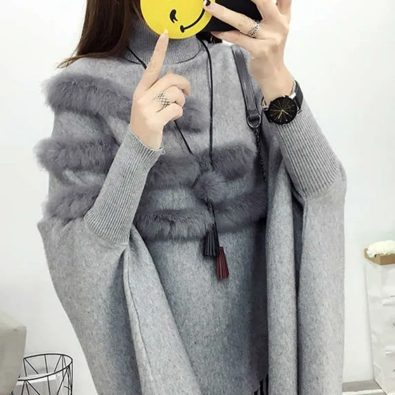 gray Neploe, свободный, размера плюс, Pull Femme Hiver, корейский, свободный, дикий, с кисточками, летучая мышь, вязаный свитер, модный, пэчворк, плащ, пуловер, толстый, 45813 - Цвет: gray