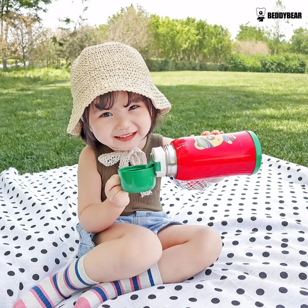 Beddybear бутылка для воды из нержавеющей стали детская Термокружка с животными милый мультяшный стакан с кружка с ремнем