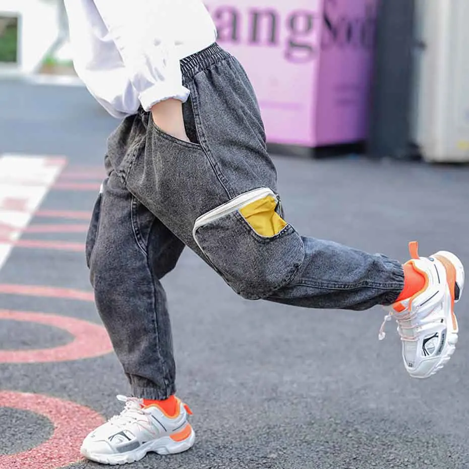 Jeans Boy Casual Cargo Pants Kids Boy Jeans Elastic Waist Jeans For Children Autumn Novelty Children's Clothes For Boy School - Цвет: As Picture
