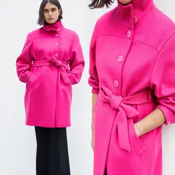 Мода 11,11 ZA, Женская шерстяная куртка с поясом, зимнее шерстяное пальто с лацканами, Тренч, куртка с длинным рукавом, верхняя одежда, одежда