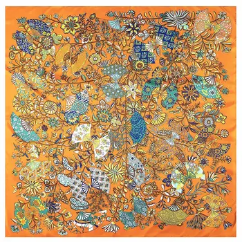 

Luxury Brand 2020 New Design Branch & Fan Winter Scarf Twill Silk Square Scarf Women Kerchief Scarves For Ladies Fashion Shawl