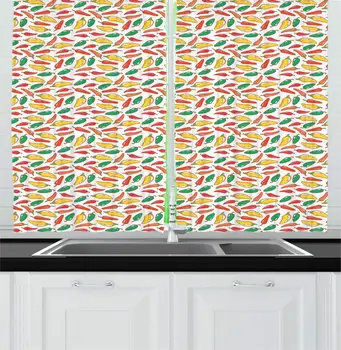 

Pepper Kitchen Curtains Vegetarian Food and Vegetables Pattern Exotic Hot Ingredients Mexican Cusine Element for Kitchen Cafe