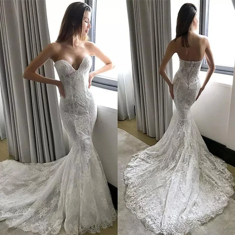 Pallas Couture Lace Mermaid Wedding Dresses Plus Size Backless Bridal Gowns Sweep Train robe de Wedding Dress wedding dresses