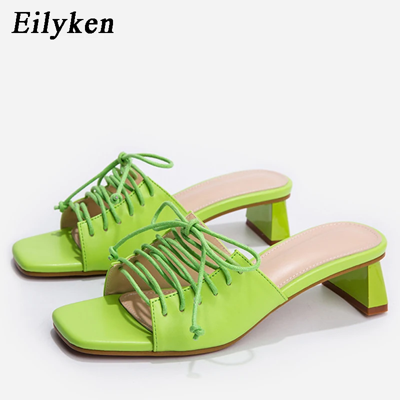 Eilyken/летние женские шлепанцы; туфли без пяток на высоких каблуках; Модные женские пикантные сандалии с перекрестными ремешками; флуоресцентный зеленый цвет; большие размеры 42, 43 - Цвет: Green