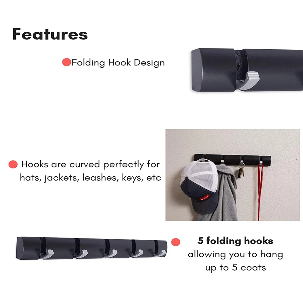 Wall mounted hook rack Wall Mounted 4 5 6 Folding Hooks Rack Folding Coat and Hat Rack Hooks-Towel Cap Leash Backpack Holder