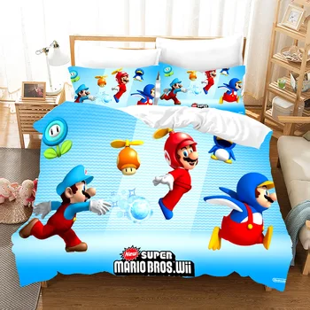 

Super Mario Cartoon Bedding Set Twin Full Queen King Double Size Bed Linen Set Pillowcase 2/3 Piece for Teens Girl Home Textiles