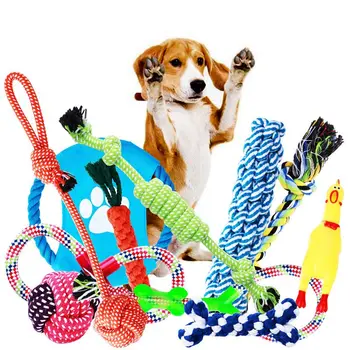 

Dog Toys, Dog Chew Toys, Dog Training Toy Set With Ball Ropes And Squeaky Toys For Medium To Small Doggie, 12 Pack Of Gift Pet T