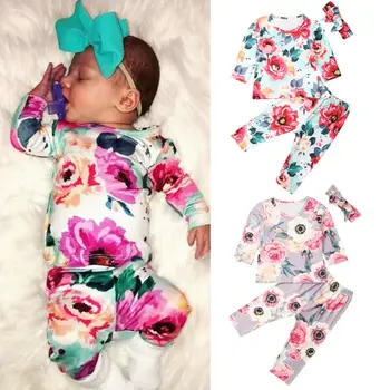 

Kids Toddler Baby Girl Outfits Clothes Autumn Long Sleeve Floral Printed Tops Romper+Pants 3pcs Set