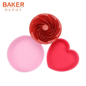 

BAKER DEPOT Silicone Mold for Cake round big cakes pastry baking form 3pc/set Large heart bread pizza pan DIY birthday party