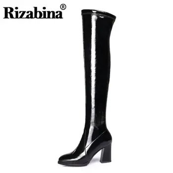 

RIZABINA Sexy High Heels Women Boots Over The Knee Stretch High Botas Mujer Real Genuine Leather Women Winter Boots Size 34-42