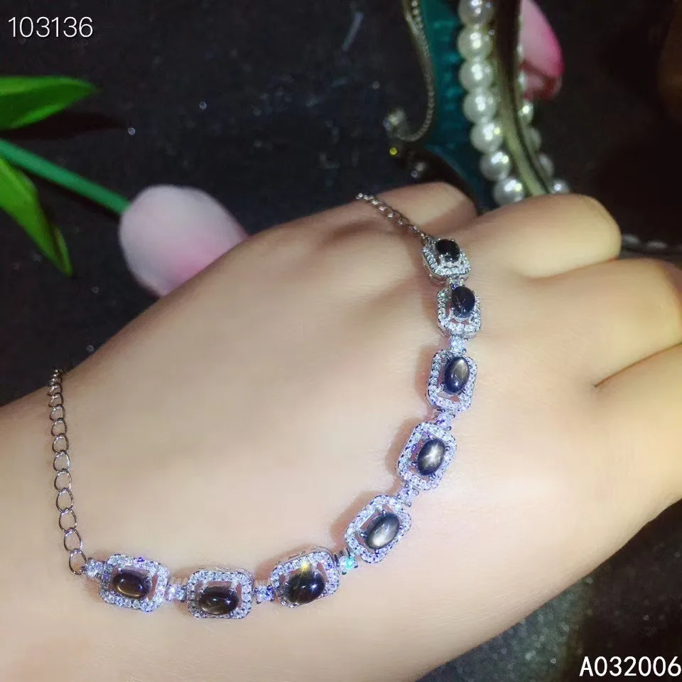 

KJJEAXCMY fine jewelry 925 sterling silver inlaid natural black star sapphire hand bracelet female trendy support test