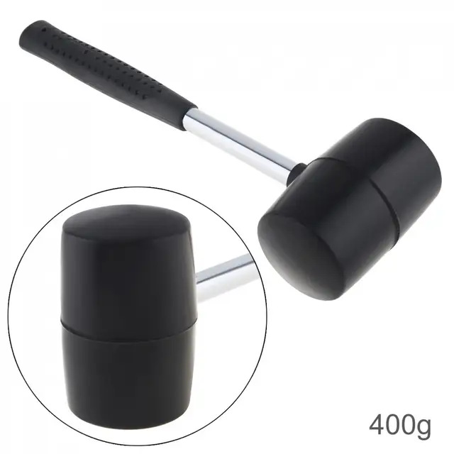 Rubber and Steel 400g Non-elastic Black Rubber Hammer Tile hammer with Round Head and Non-slip Handle DIY Hand Tool 1