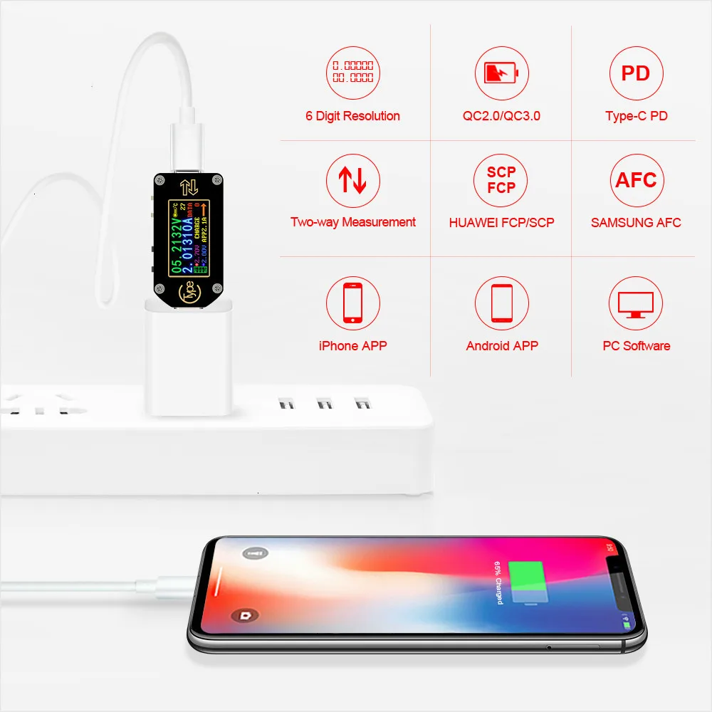 Тип-C PD триггер USB-C Вольтметр Амперметр постоянного тока Напряжение 2 way измеритель величины тока мультиметр PD солнечное зарядное устройство USB тестер TC66/TC66C