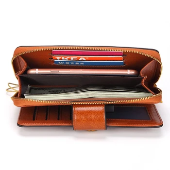 

Women Long Zip Bag Retro Fashion Leisure Phone Bag Credit Card ID Card Holder Multi Card Genuine Leather Wallet Purse Clutch