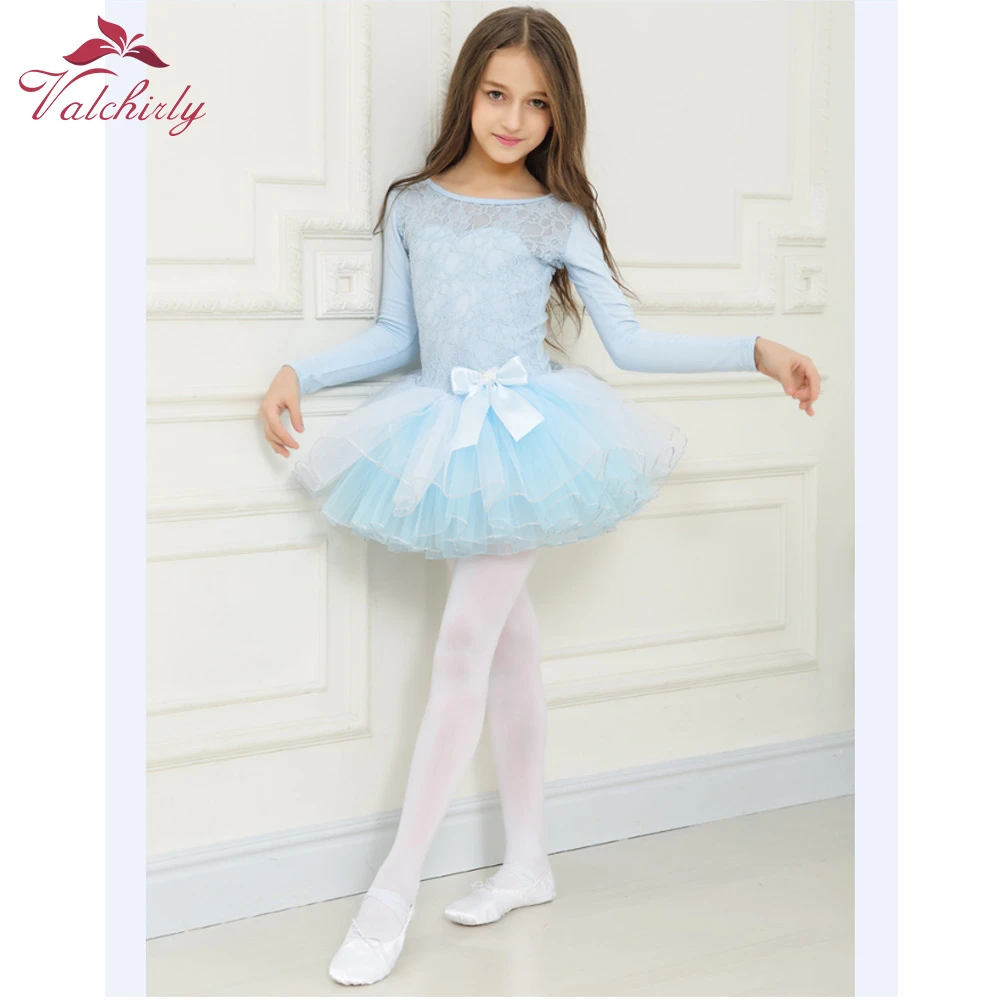 Vestido azul de manga para niñas, de Ballet, tutú, Ropa de baile de encaje, falda hinchada para niños|Ballet| - AliExpress