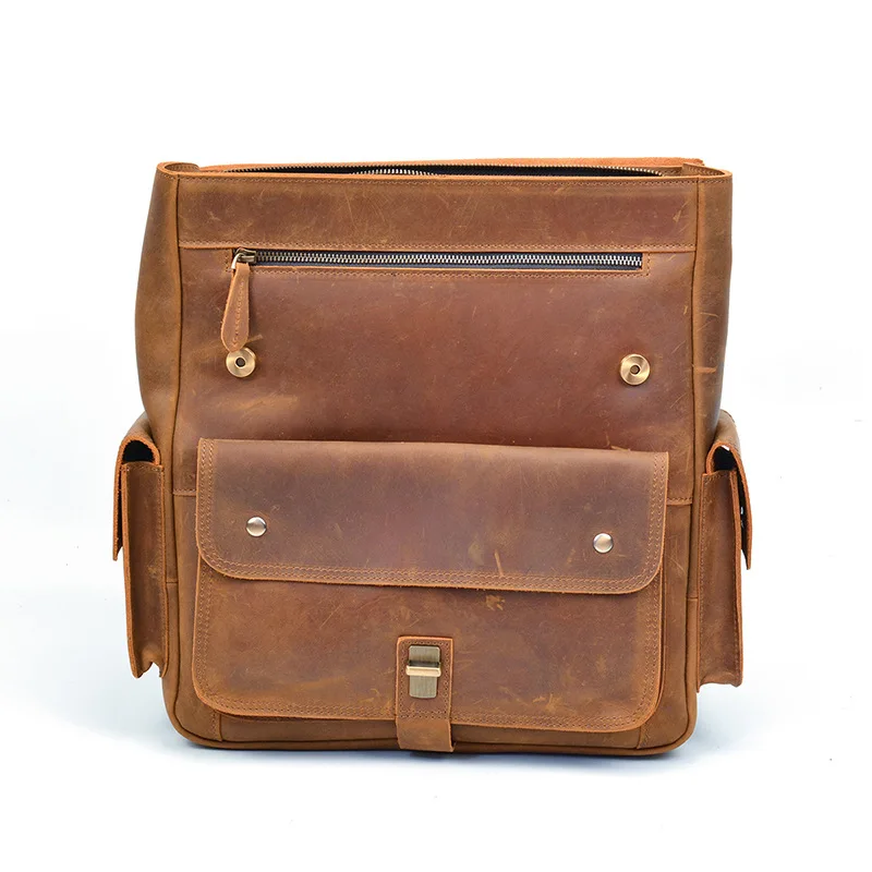 Color Brown Display of Woosir Mens Leather Travel Backpack