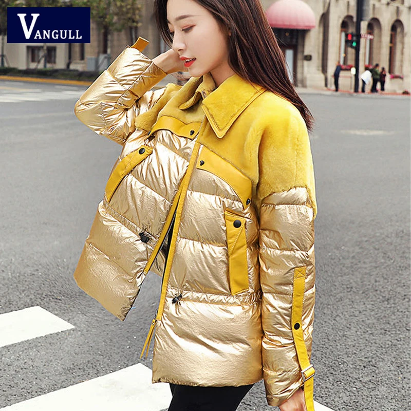 

Vangull Velvet Women Jacket Patchwork Zipper Winter Thick Warm Coat 2019 New Long Sleeve Turn-down Collar Belt Glossy Outerwear