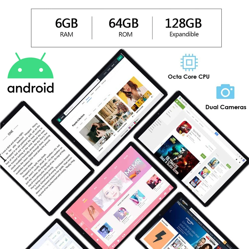 Perkbox – tablette Android 2021 de 10 pouces, processeur Octa Core, 6 go de RAM, 64 go de ROM, 4G FDD LTE, WiFi, Bluetooth, GPS, batterie de 10.0 mAh, Type C, 5000