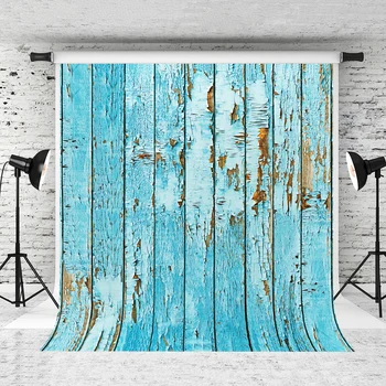 

VinylBDS 5X7FT Wood Photography Backdrop Vintage Light Blue Wood Floor Backgrounds Backdrops For Photography WY00025