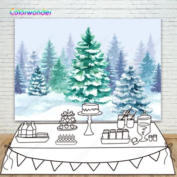 

Snow Wonderland Pine Tree Backdrop Christmas Winter Forest Photography Background Outdoor Portrait Party Decoration Banner Props