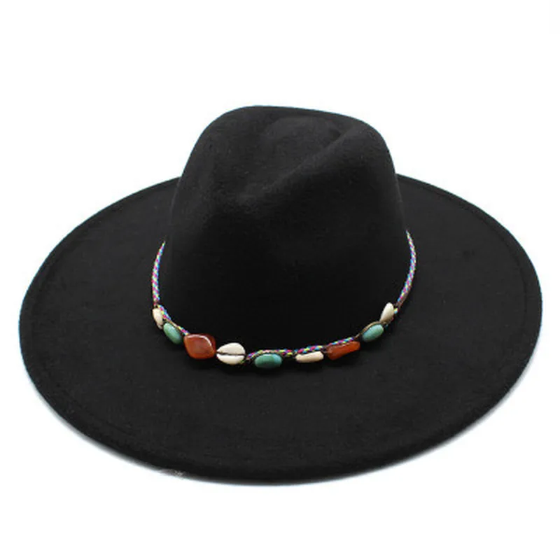 

fedora hats for women 9.5cm large brim solid rope belt classic elegant british jazz caps winter autumn white red felt hats women
