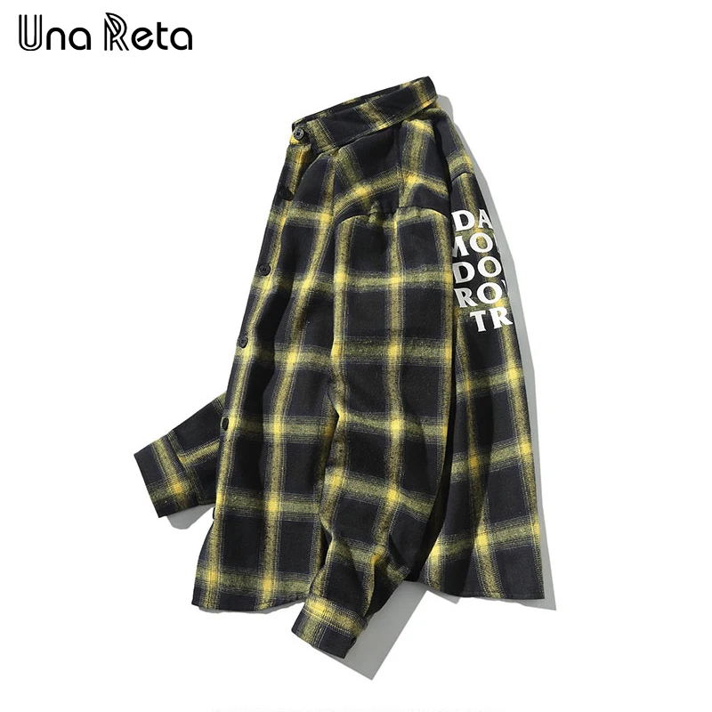 

Una Reta Hip hop Men Shirt New Spring Autumn Loose plus size Casual lattice printing Shirts Men Women Streetwear Fashion Tops