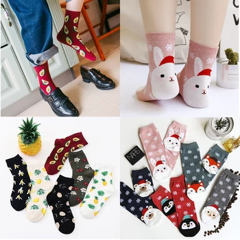 

Cartoon Kawaii Cute Socks Funny Animal Fruit Christmas Socks for Women Female Autumn-Winter Ankle Socks Cotton Comfortable Warm